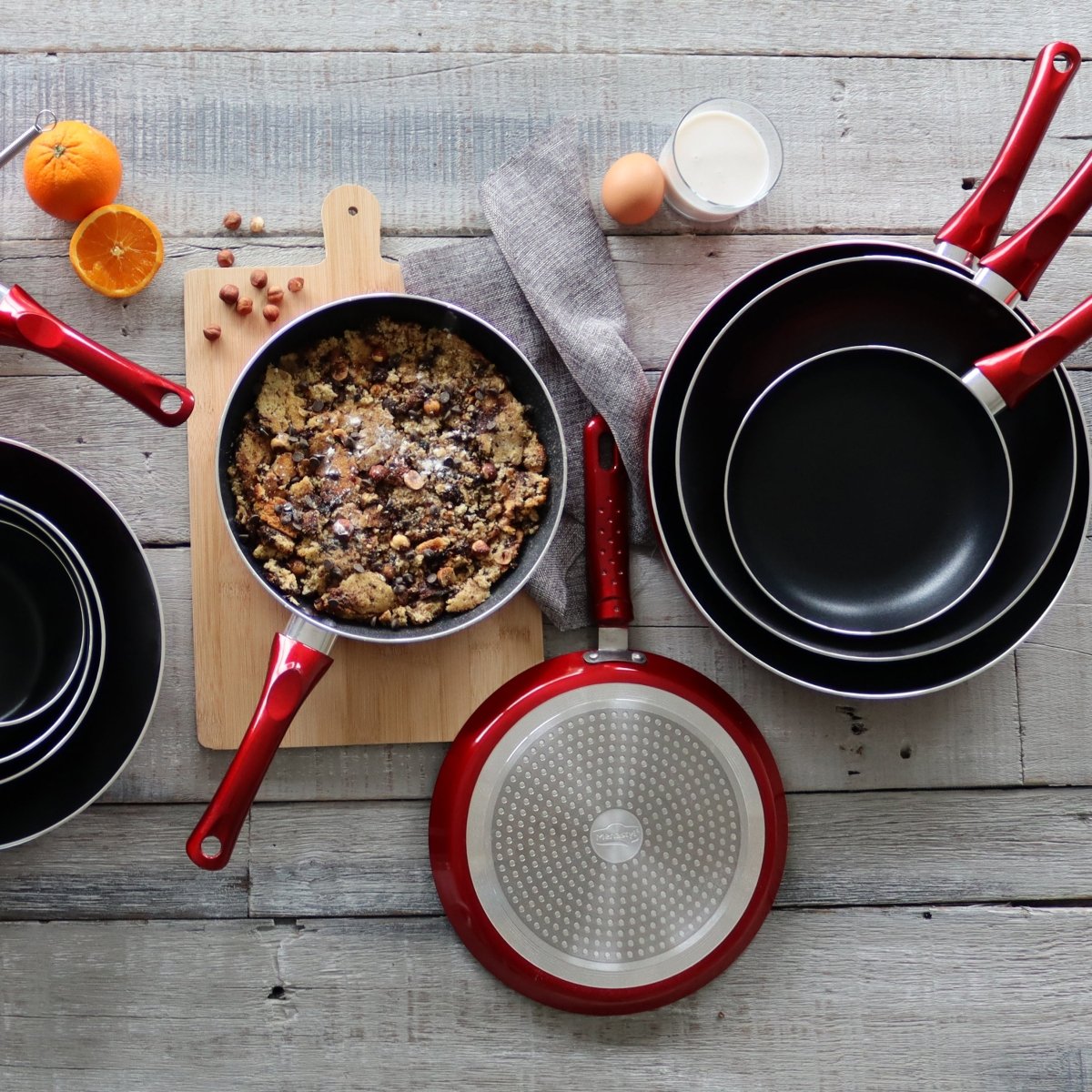 Set Of 3 Cherry Aluminum Frying Pans - 20/24/28Cm