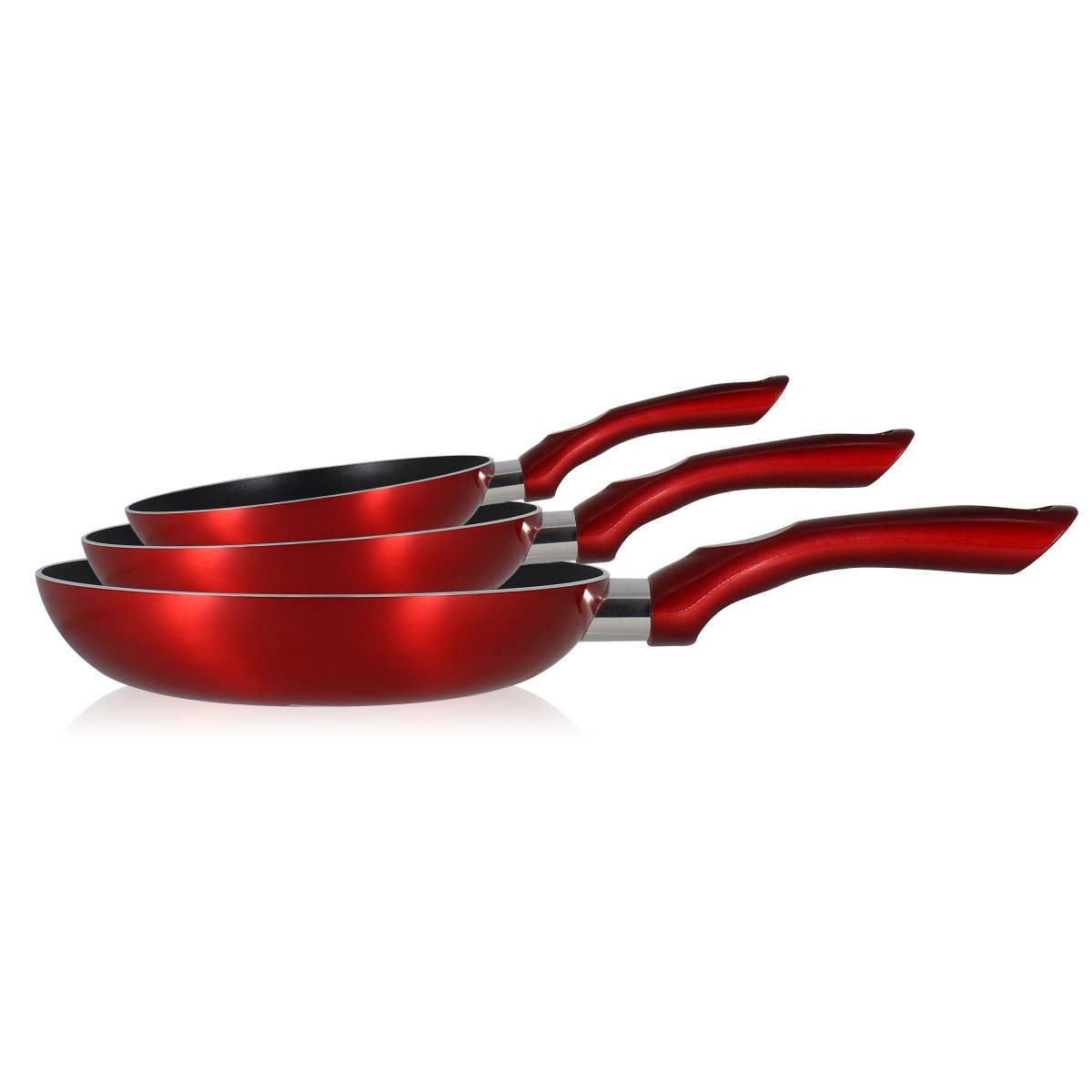 Set Of 3 Cherry Aluminum Frying Pans - 20/24/28Cm