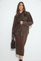 Sheer Thin Knitted Skirt - Brown
