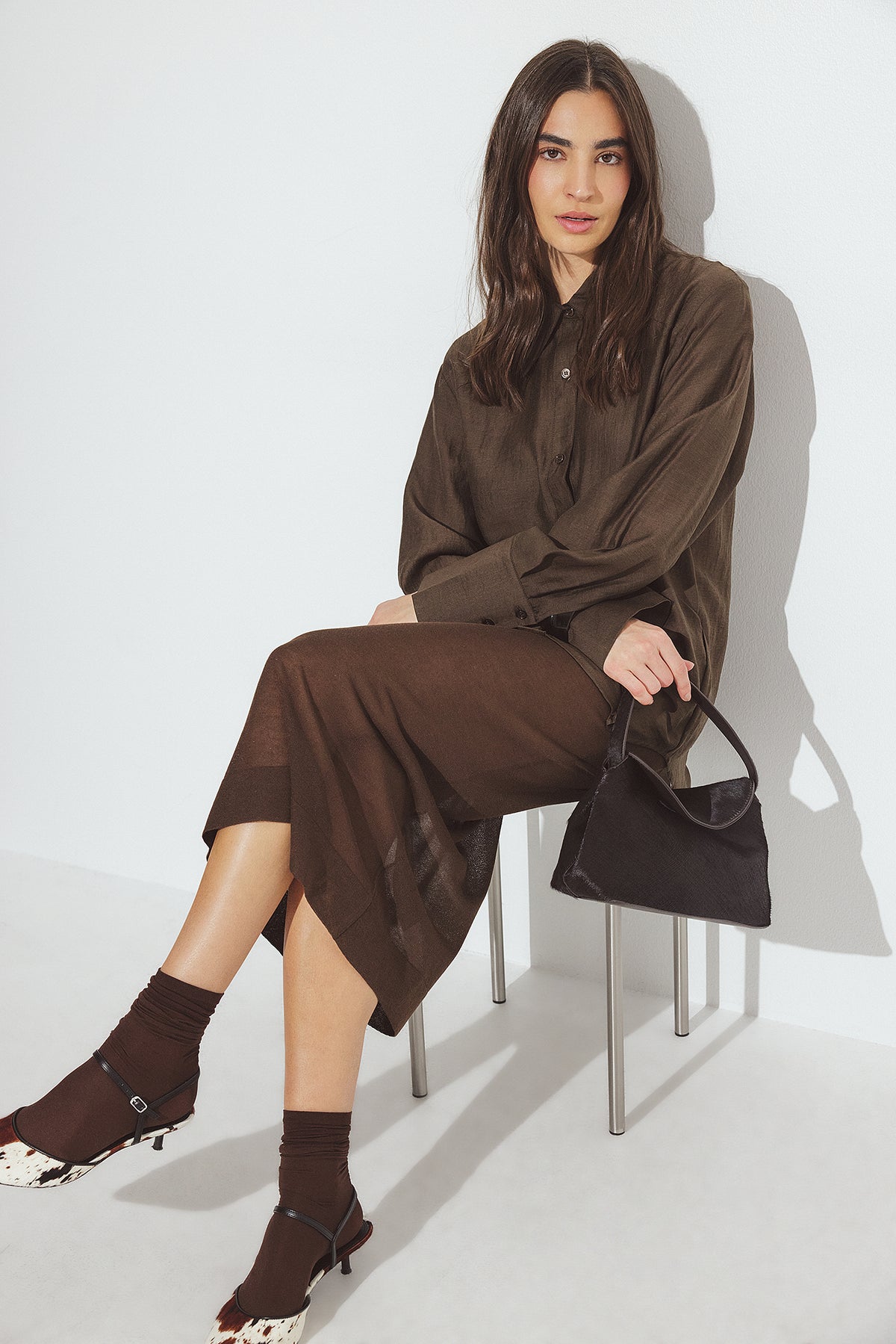 Sheer Thin Knitted Skirt - Brown