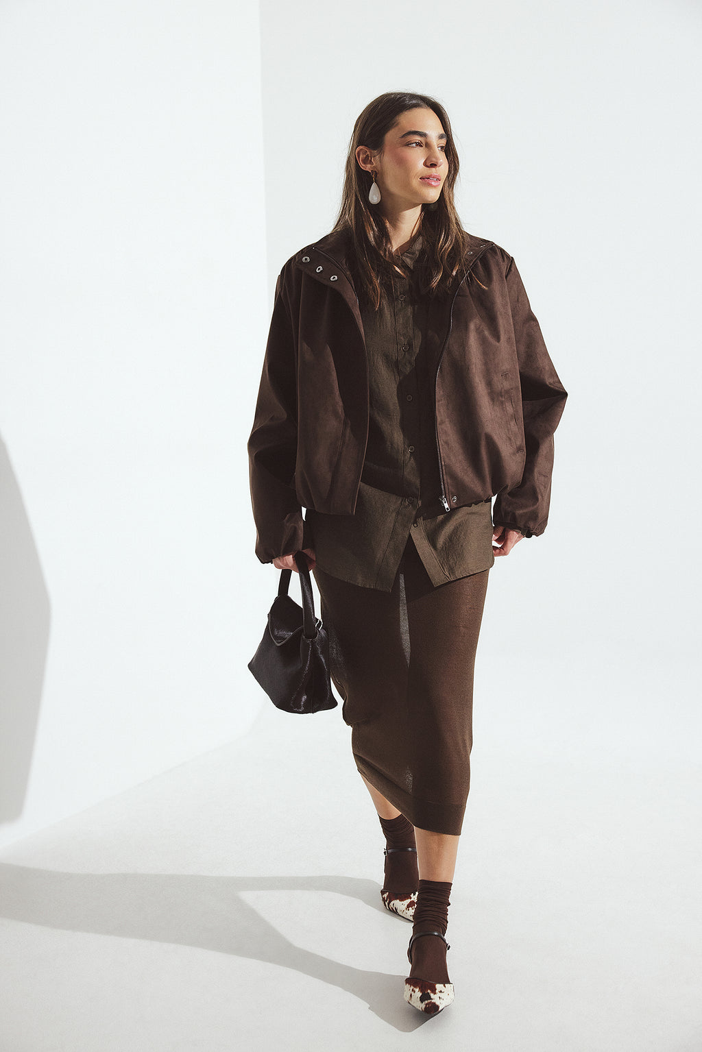 Sheer Thin Knitted Skirt - Brown