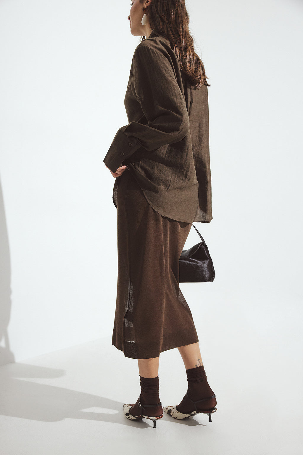 Sheer Thin Knitted Skirt - Brown