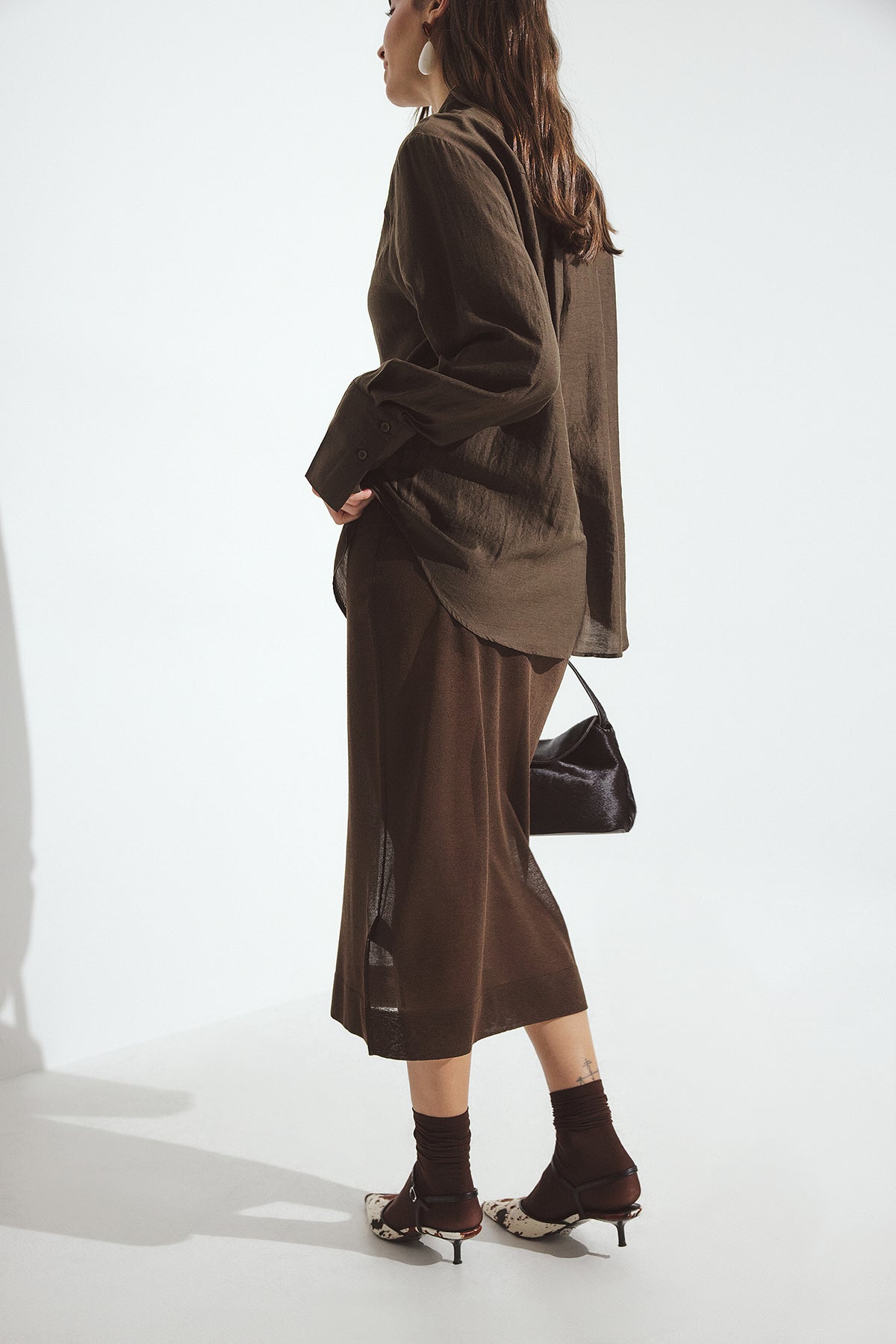 Sheer Thin Knitted Skirt - Brown