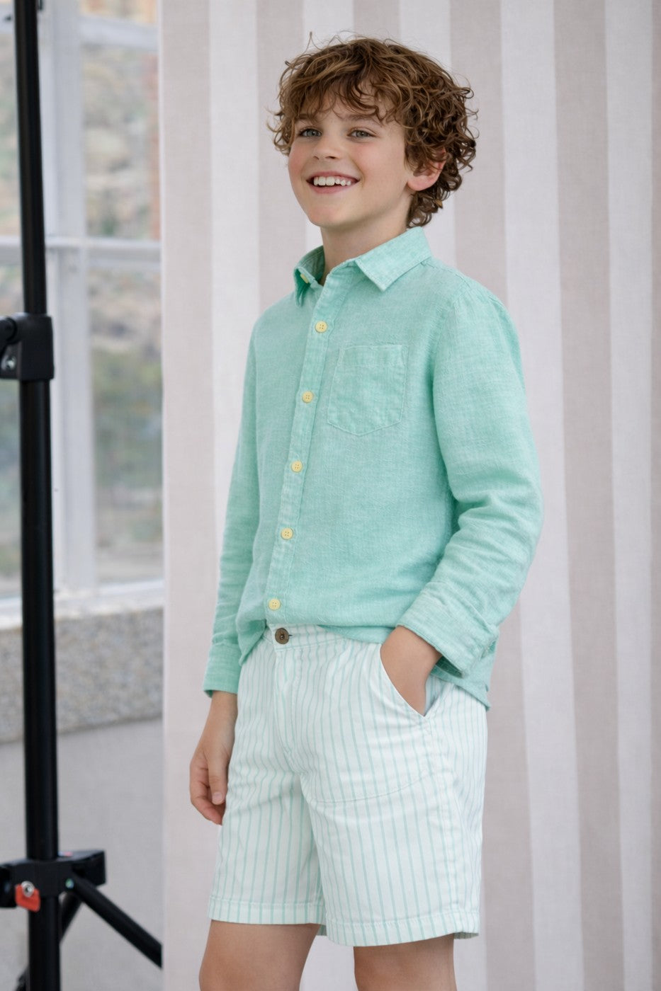 Short Arsène Rayé - Enfant Garçon - Ecru & Mint