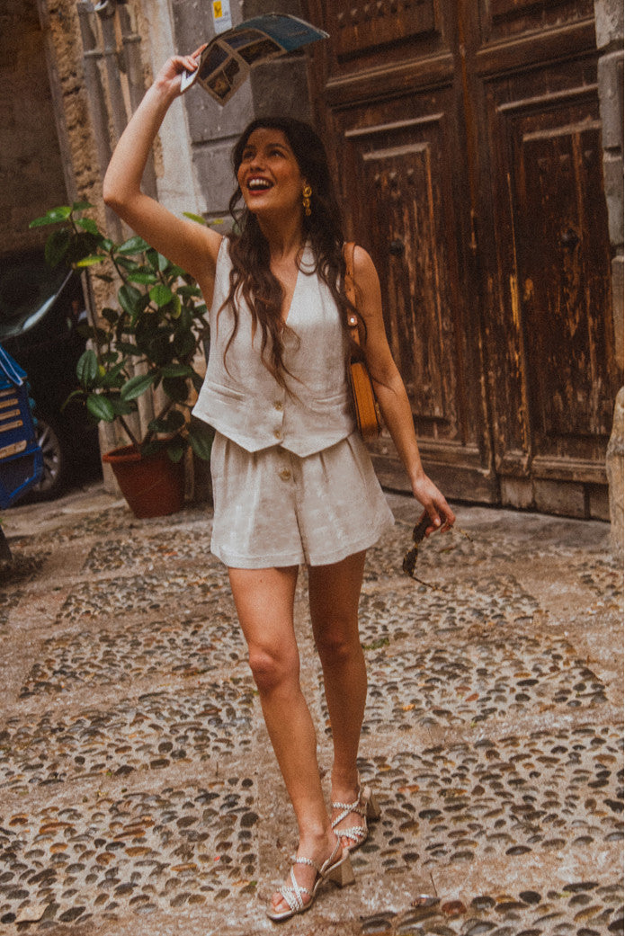 Francesco Lin Viscose Beige Shorts