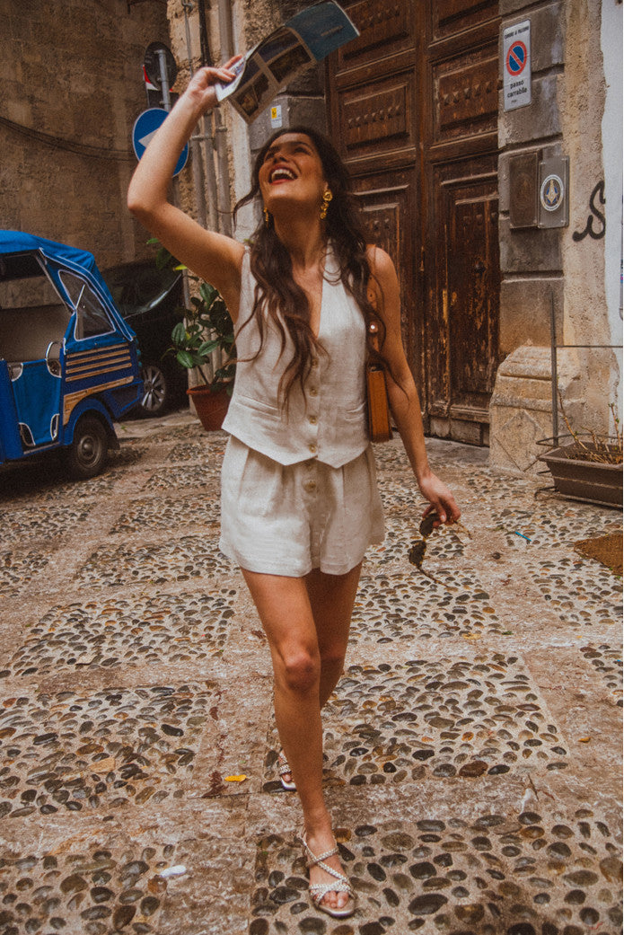 Francesco Lin Viscose Beige Shorts