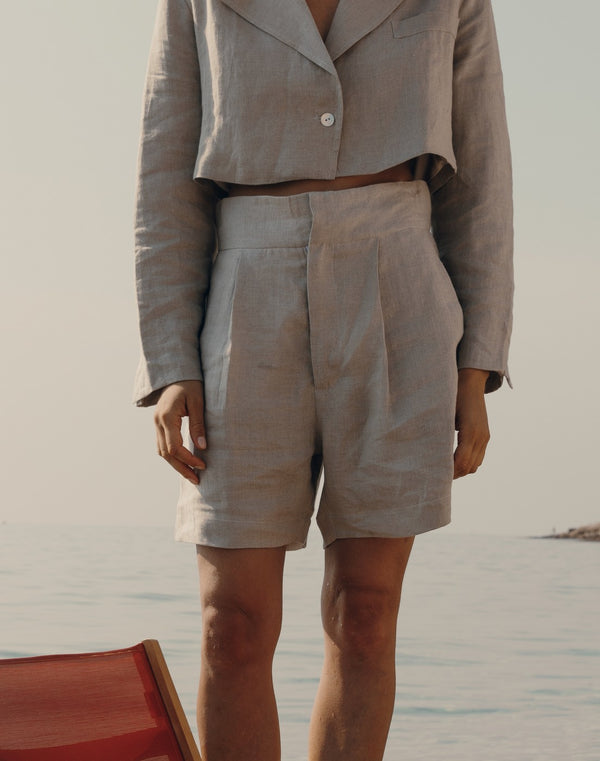 Gabriella Linen Shorts - Light Gray