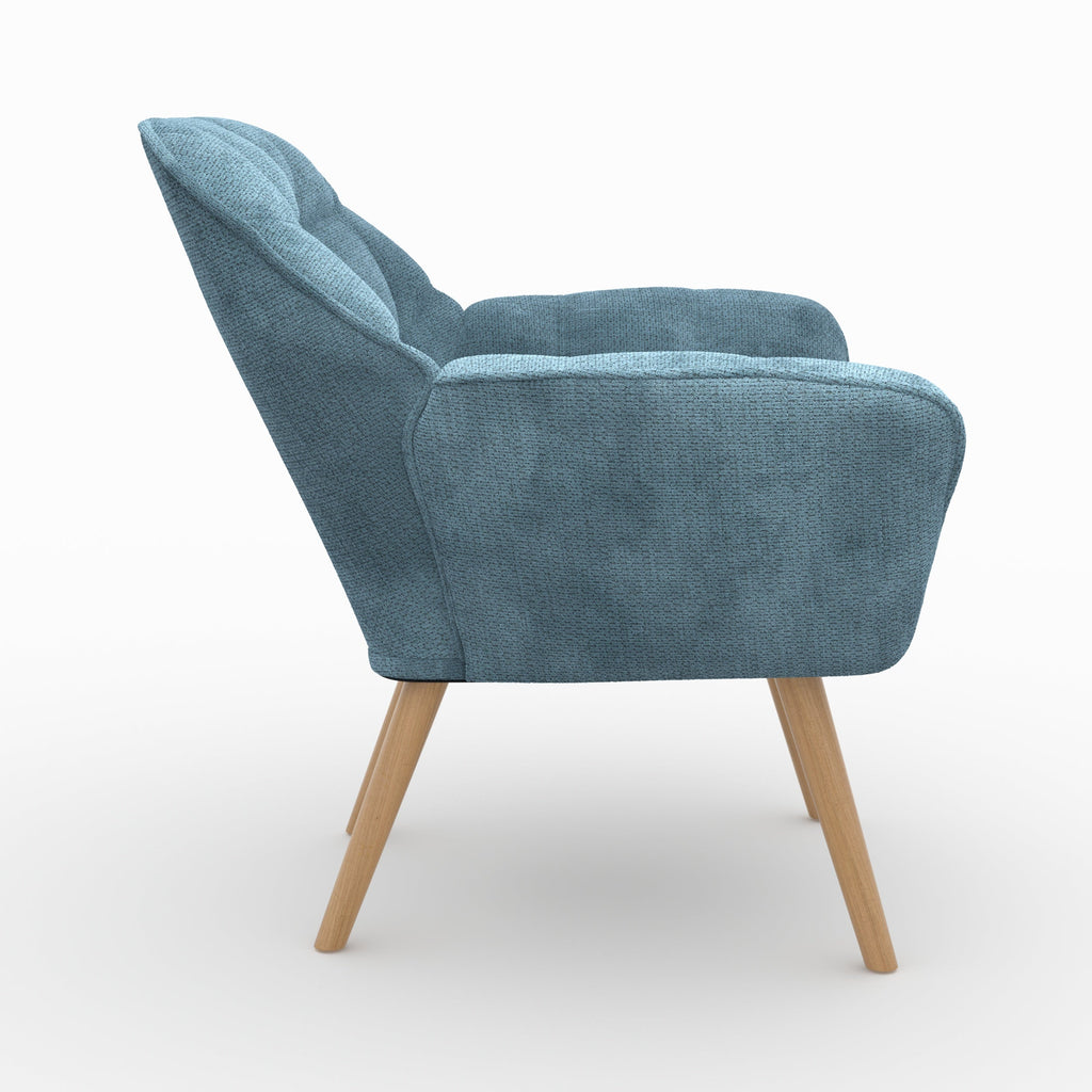 Simba - Fauteuil En Tissu Bleu Et Pieds En Bois
