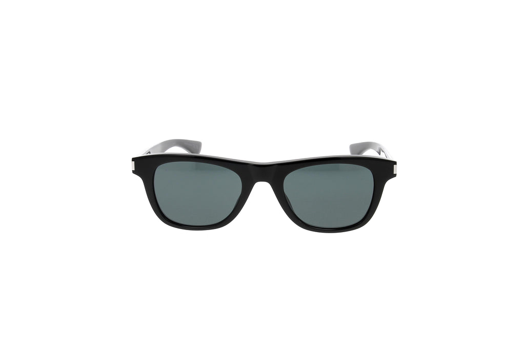 Luxury Eyewear – Solglasögon - Saint Laurent, svarta solglasögon med gråtonade glas, framifrån