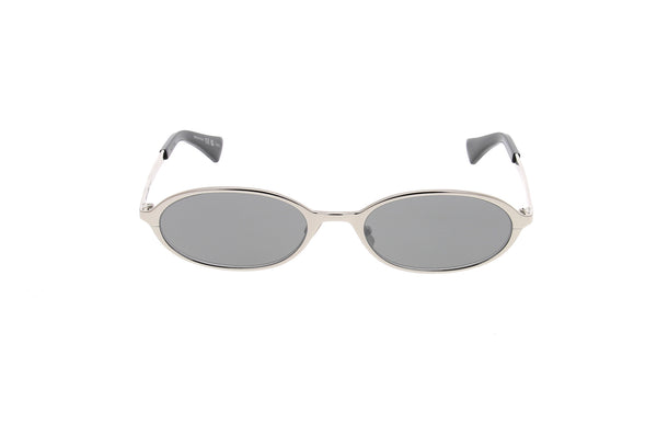 Luxury Eyewear – Okulary przeciwsłoneczne - Saint Laurent, owalne okulary przeciwsłoneczne ze srebrnego metalu, szare szkła, czarne zauszniki
