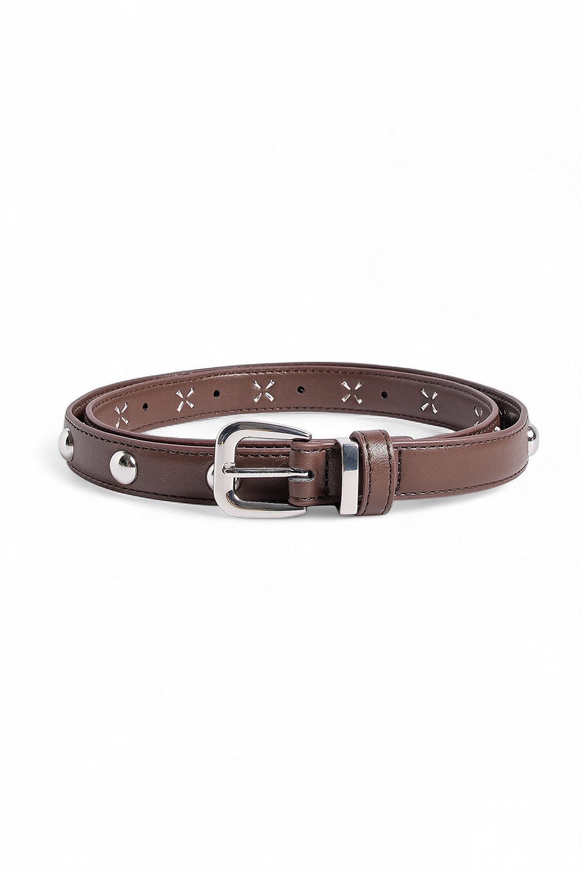 Slim Studded Belt - Brown