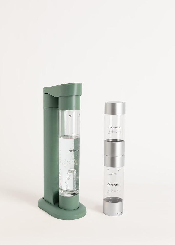 Soda Maker Studio - Máquina De Agua Con Gas + Botella 1 L + Doble Botella (500 ml + 350 ml) - Verde Salvia