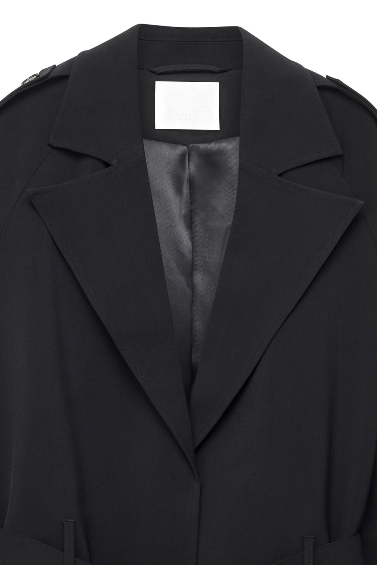 Gabardina Midi Fluida con Cinturón - Negro