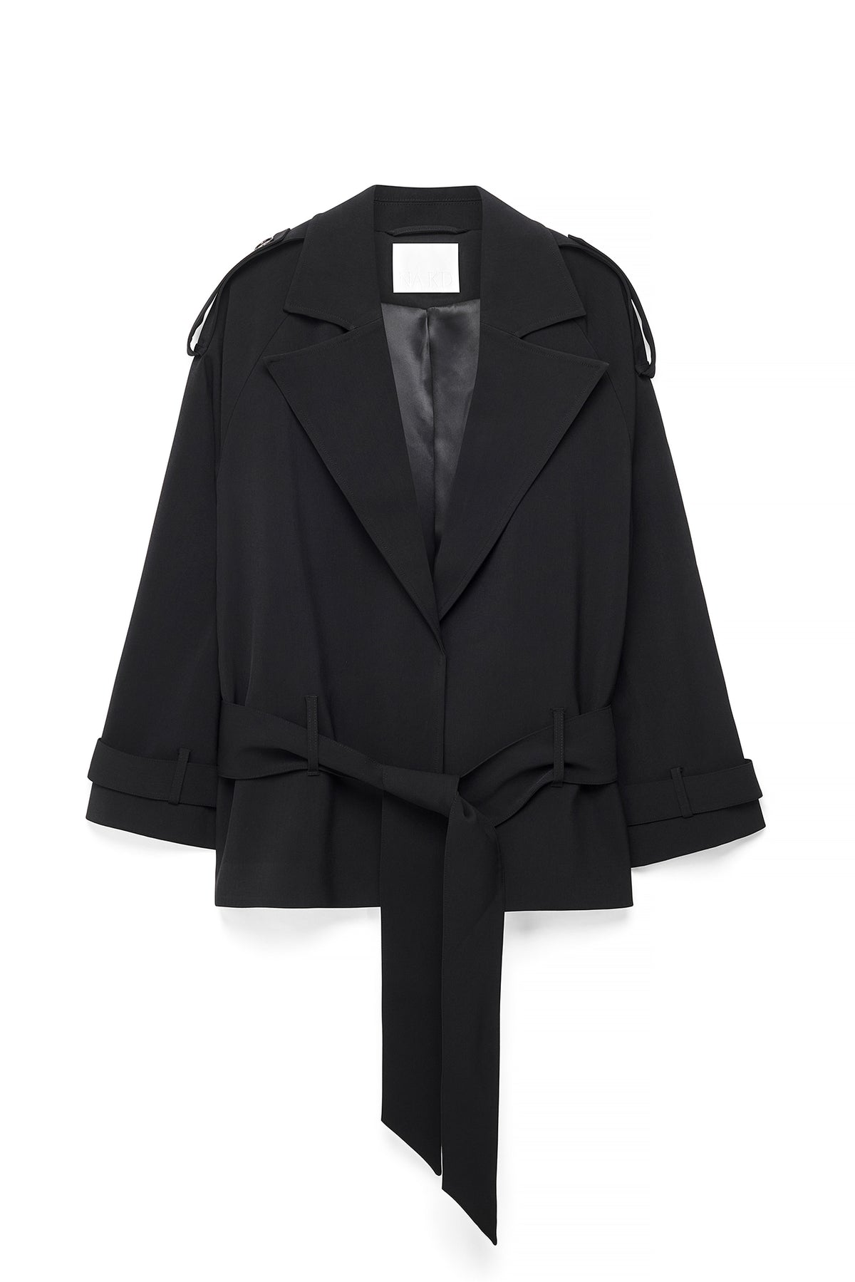 Gabardina Midi Fluida con Cinturón - Negro