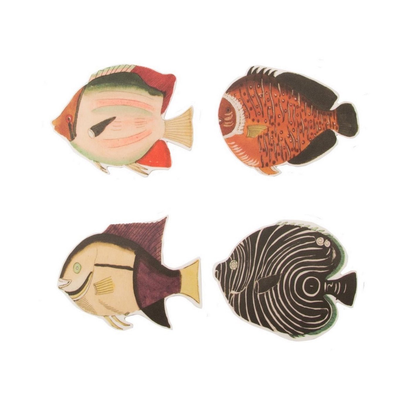 Juego de 4 posavasos de linóleo con peces - Multicolor
