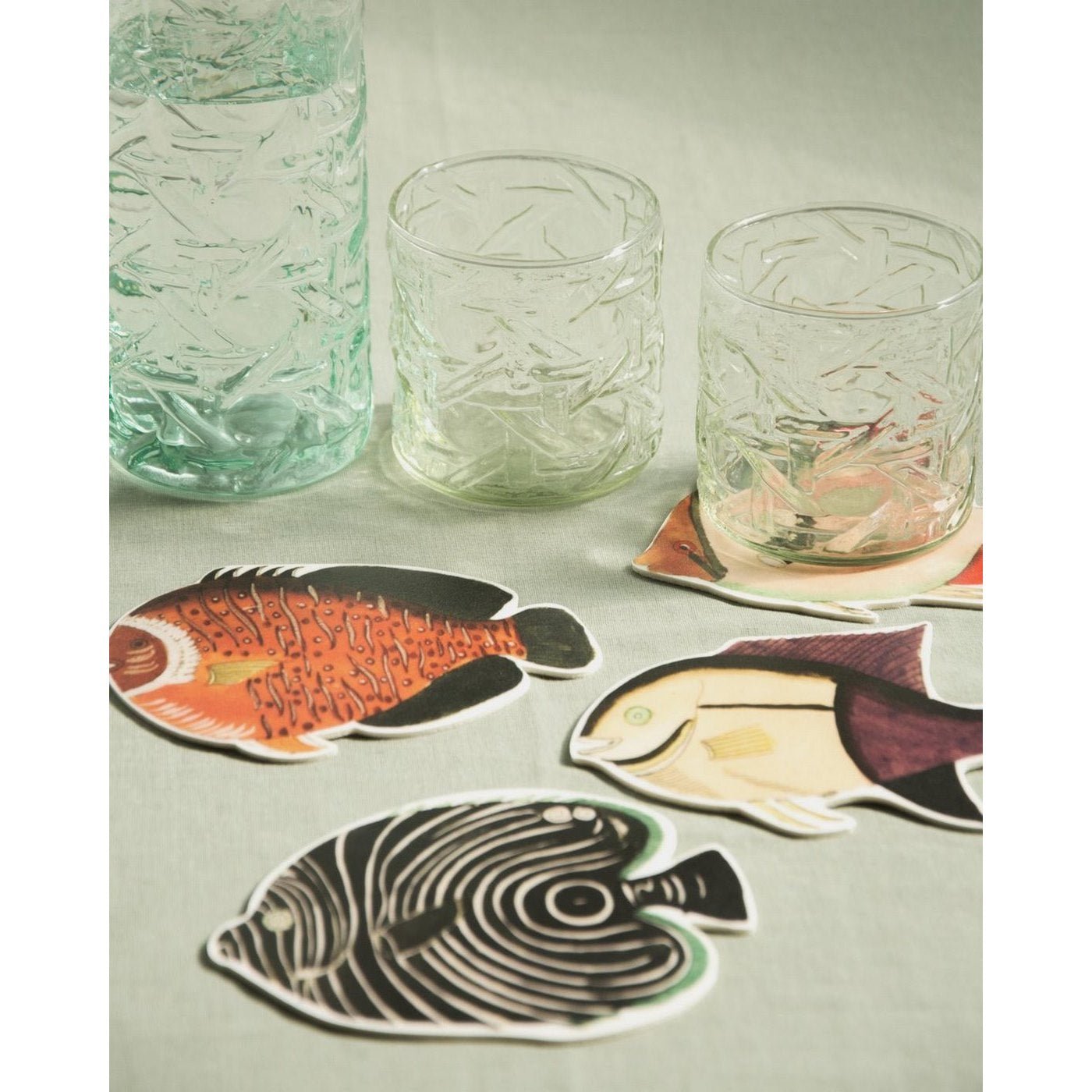 Juego de 4 posavasos de linóleo con peces - Multicolor