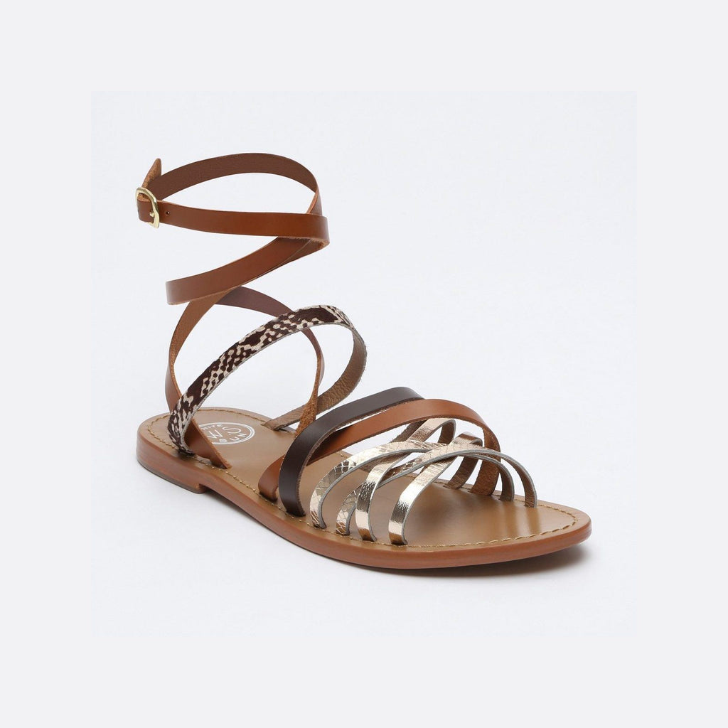 White Sun - Sandalia romana Tresmeur - Camel, leopardo y pitón - Mujer