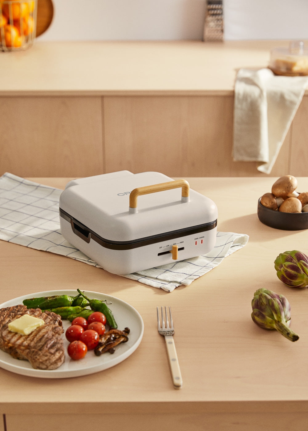 Stone Studio Pro - Grill Multifonction Avec Ouverture À 180º - Blanc Cassé
