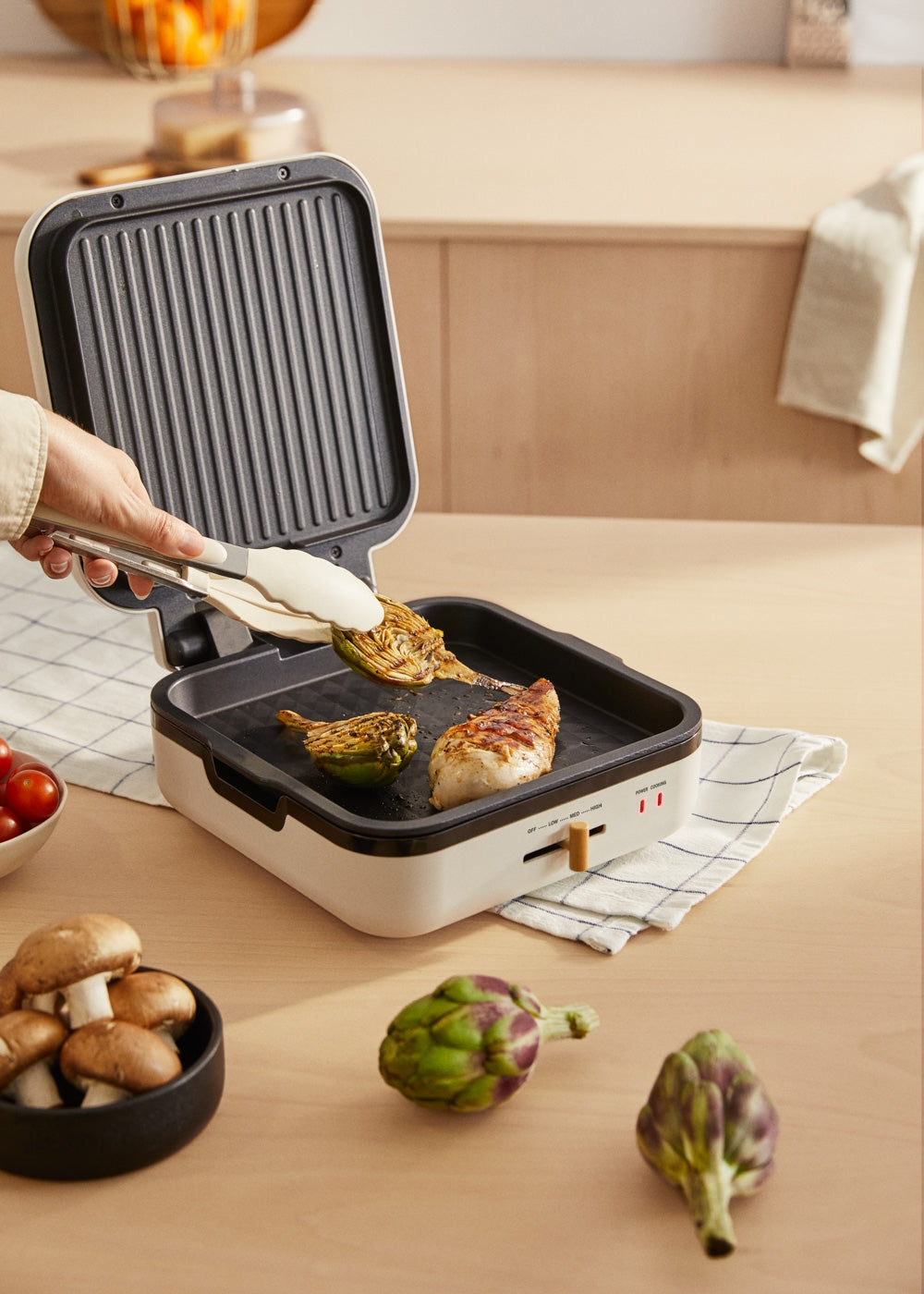 Stone Studio Pro - Grill Multifonction Avec Ouverture À 180º - Blanc Cassé
