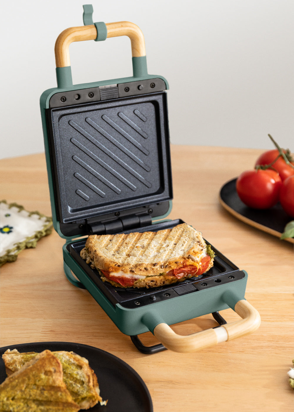 Stone Studio Individuel - Appareil À Croque-Monsieur, Grill & Gaufrier À Plaques Interchangeables - Vert Sauge