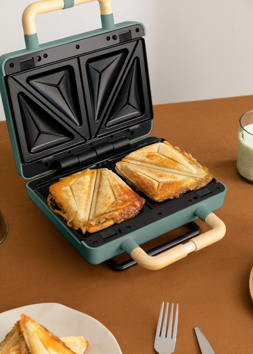 Stone Studio Double - Appareil À Croque-Monsieur, Grill & Gaufrier À Plaques Interchangeables - Vert Sauge