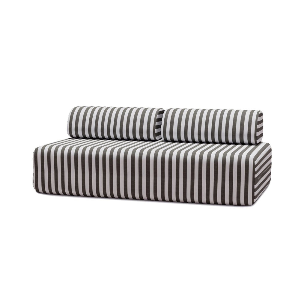Canapé 3 Places Modulable - Tissu Extérieur À Rayures - Blanc Et Gris Anthracite
