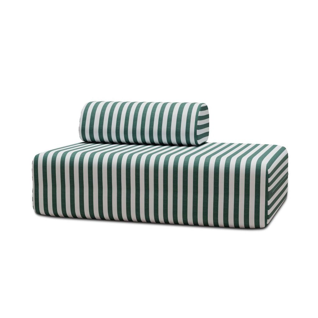 Sofá Modular de 2 Plazas - Tejido Exterior Rayas - Blanco y Verde Oscuro