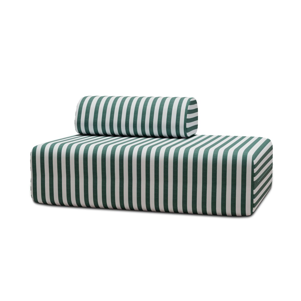 Sofá Modular de 2 Plazas - Tejido Exterior Rayas - Blanco y Verde Oscuro