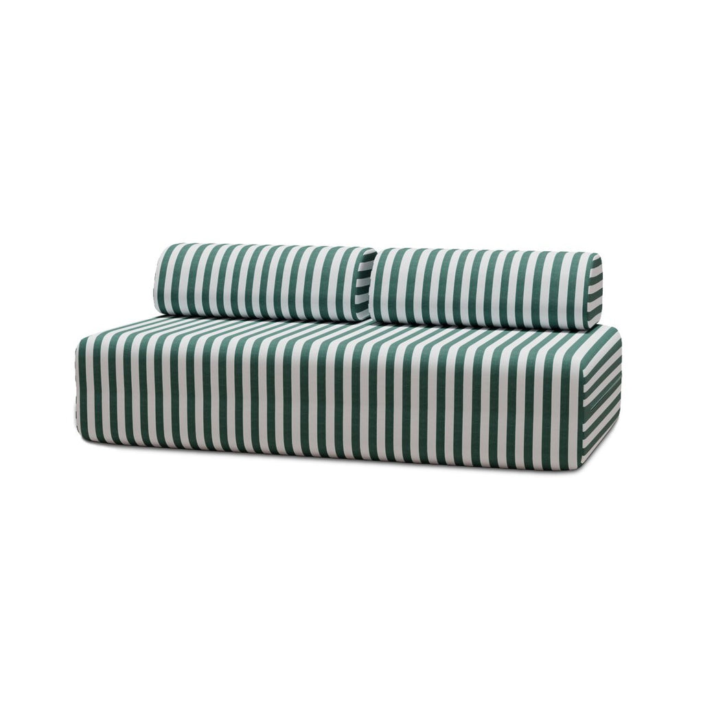 Sofá Modular de 3 Plazas - Tejido Exterior Rayas - Blanco y Verde Oscuro