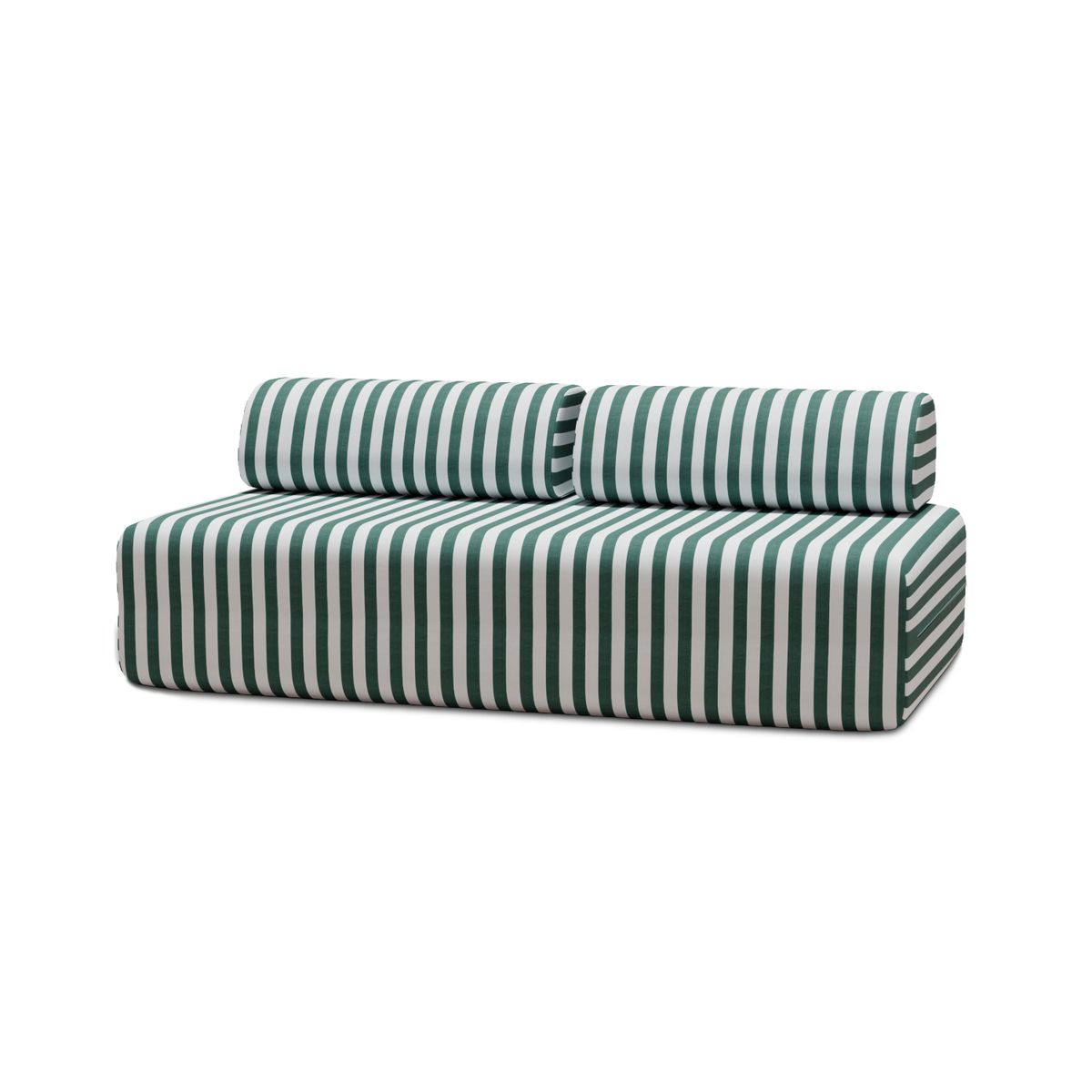 Sofá Modular de 3 Plazas - Tejido Exterior Rayas - Blanco y Verde Oscuro