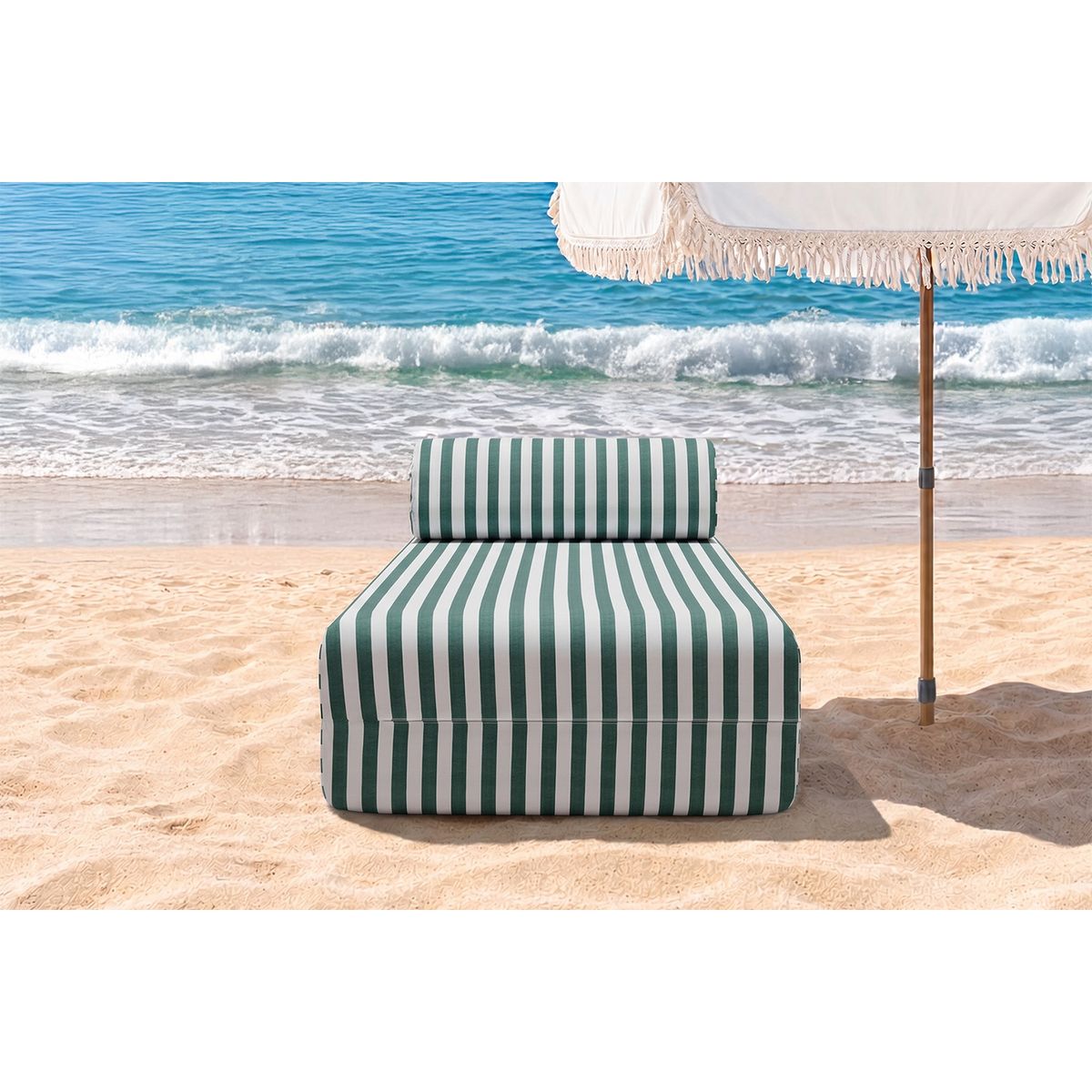 Tumbona Modular - Tela Exterior a Rayas - Blanco y Verde Oscuro