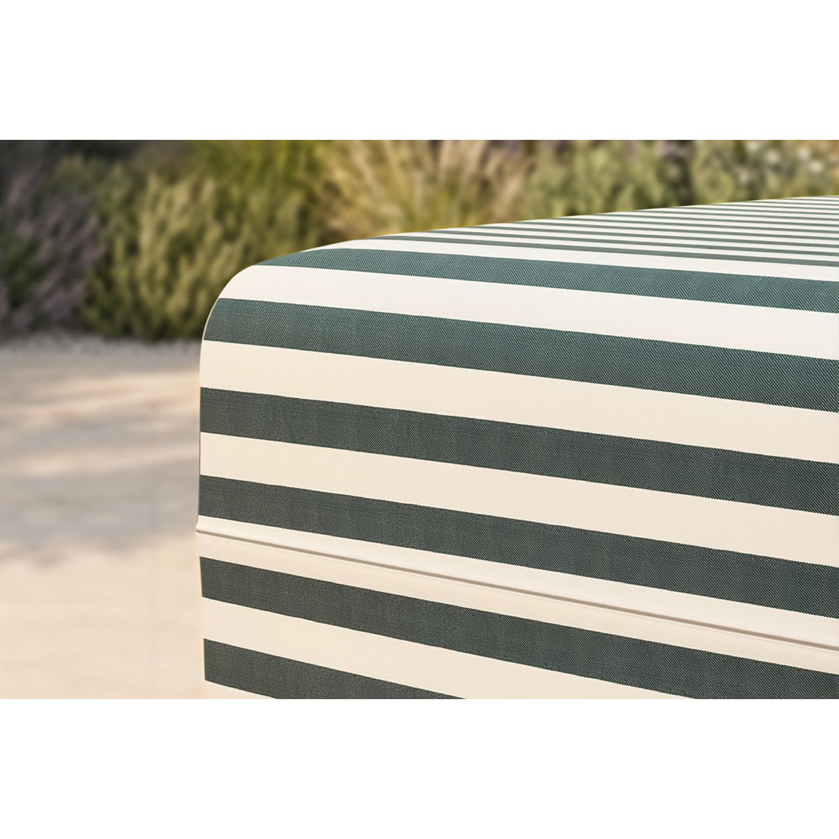Pouf Modulable - Tissu Extérieur À Rayures - Blanc Et Vert Foncé
