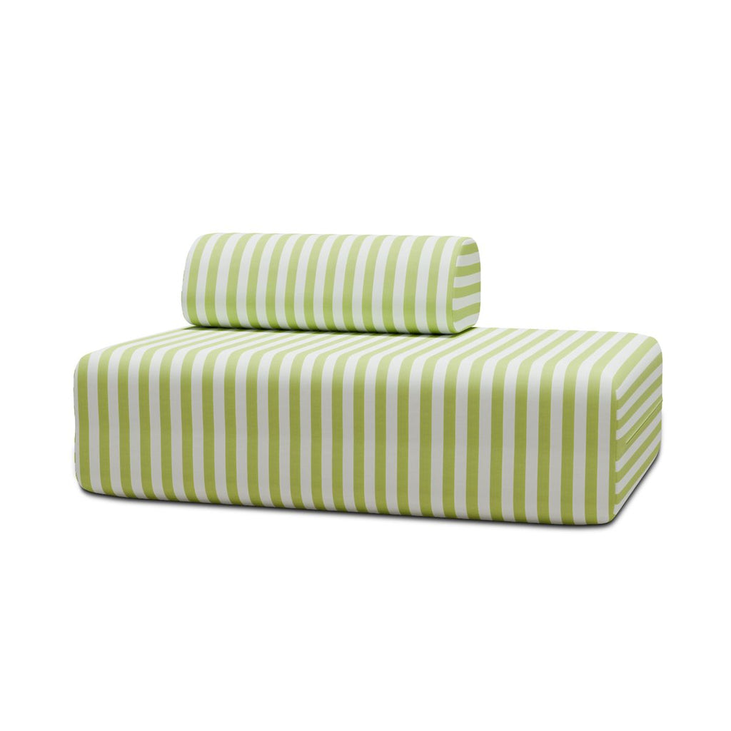 Sofá Modular de 2 Plazas - Tejido Exterior Rayas - Blanco y Verde Lima