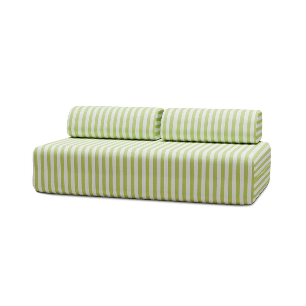 Sofá Modular de 3 Plazas - Tejido Exterior Rayas - Blanco y Verde Lima