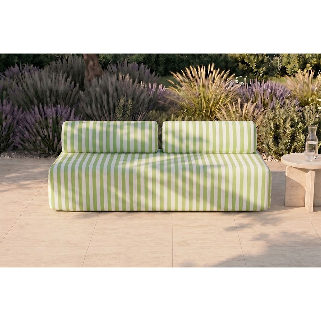 Sofá Modular de 3 Plazas - Tela Exterior a Rayas - Blanco y Verde Anís