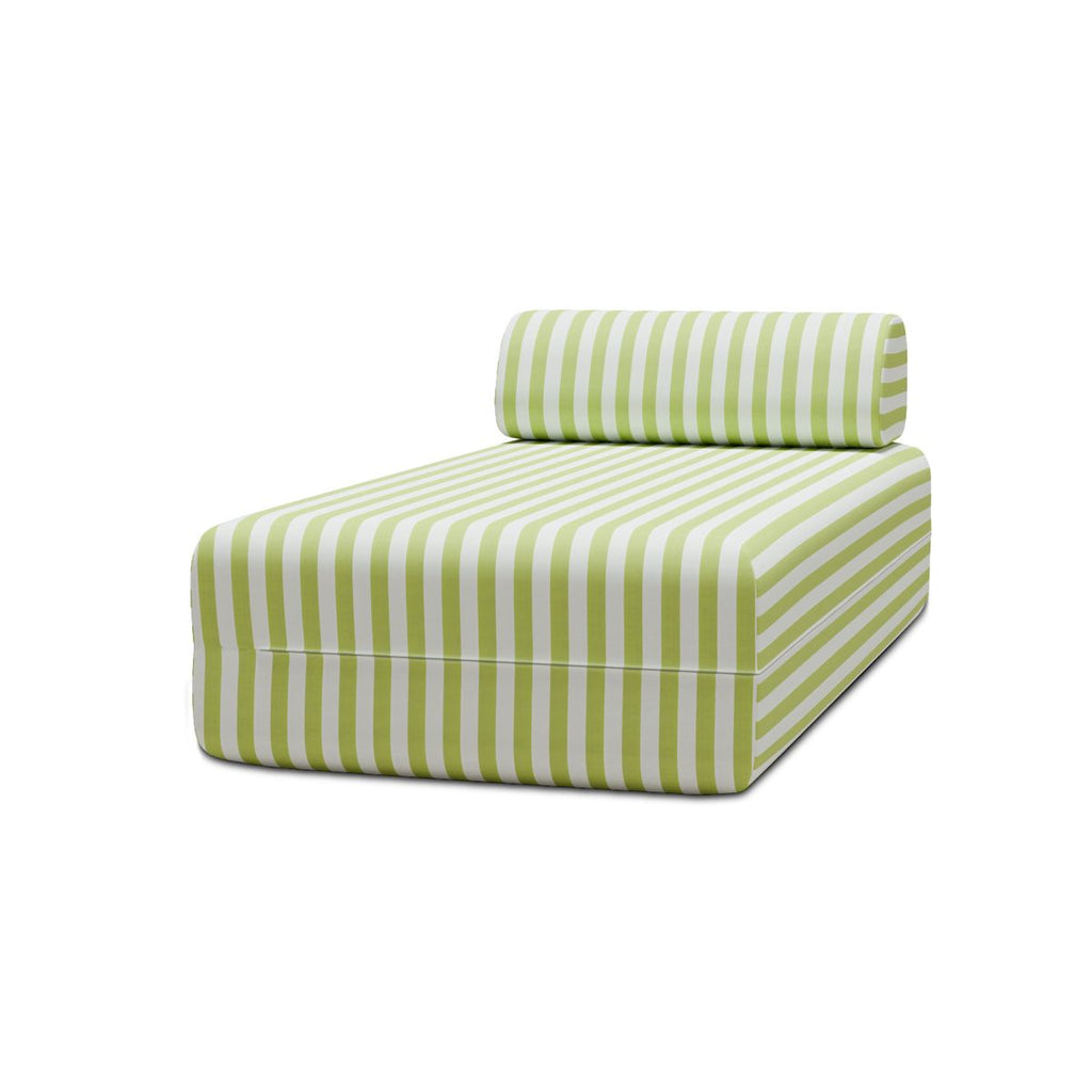Modular Daybed - Striped Outdoor Fabric - White and Lime Green