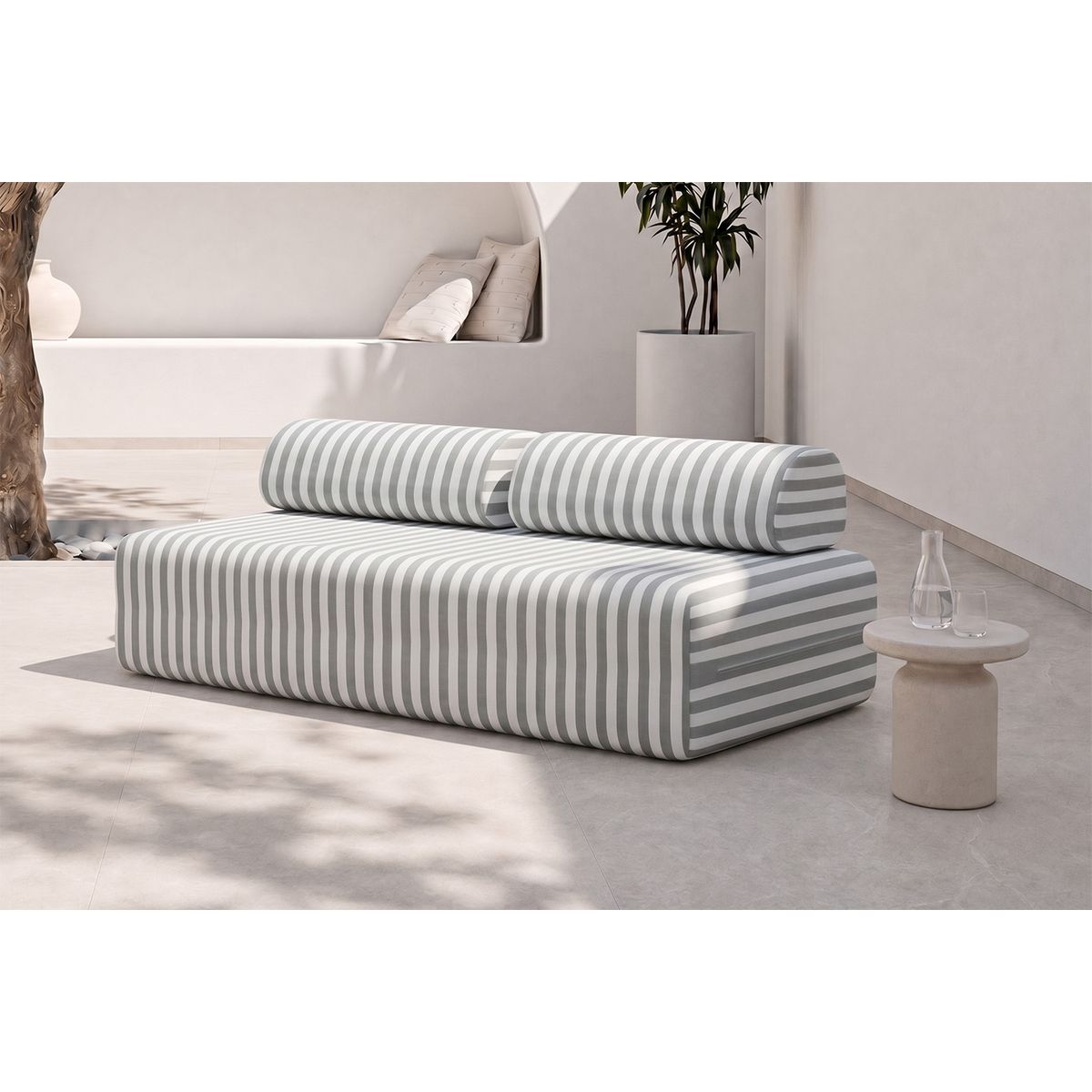 3-Seater Modular Sofa - Striped Exterior Fabric - White and Gray