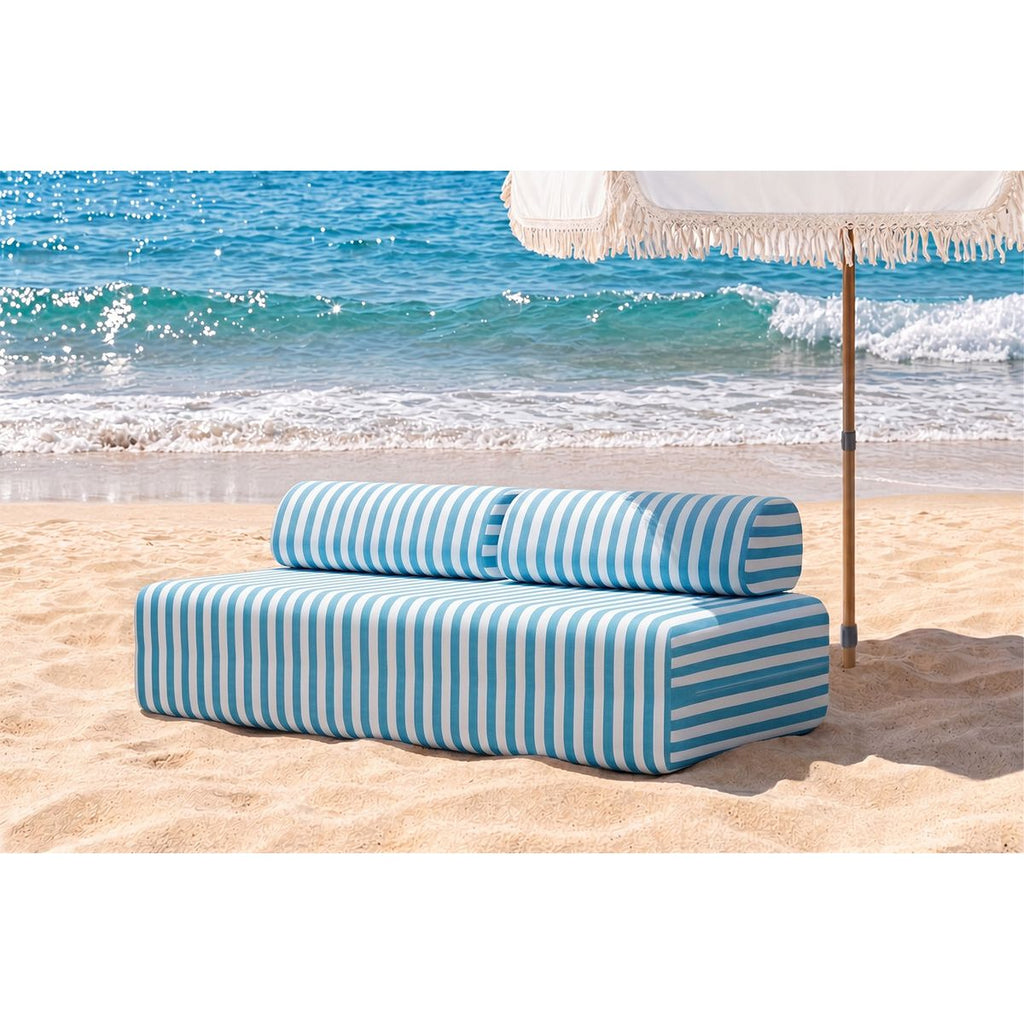Sofá Modular 3 Plazas - Tejido Exterior Rayas - Blanco y Azul