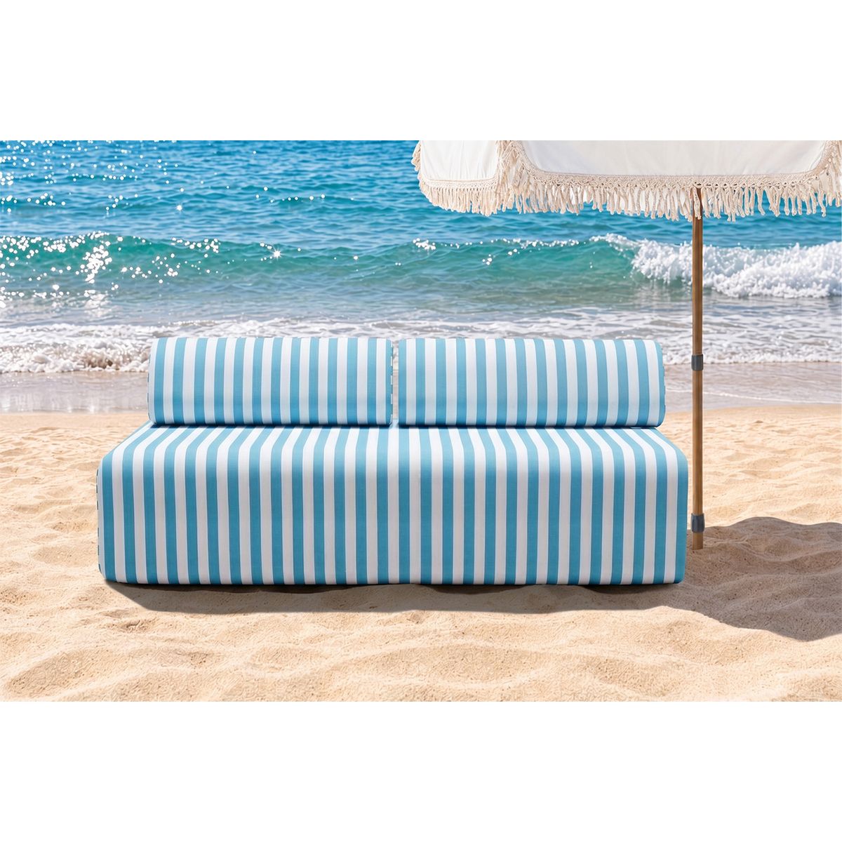 3-Seater Modular Sofa - Striped Outdoor Fabric - White and Blue
