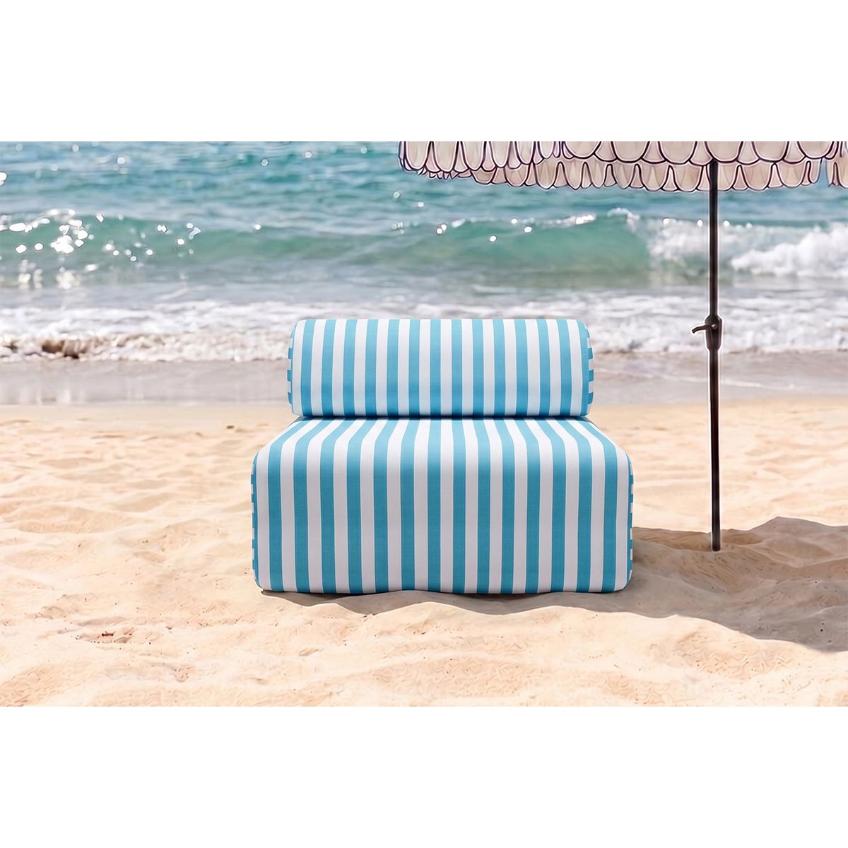 Modular Armchair - Striped Outdoor Fabric - White And Blue