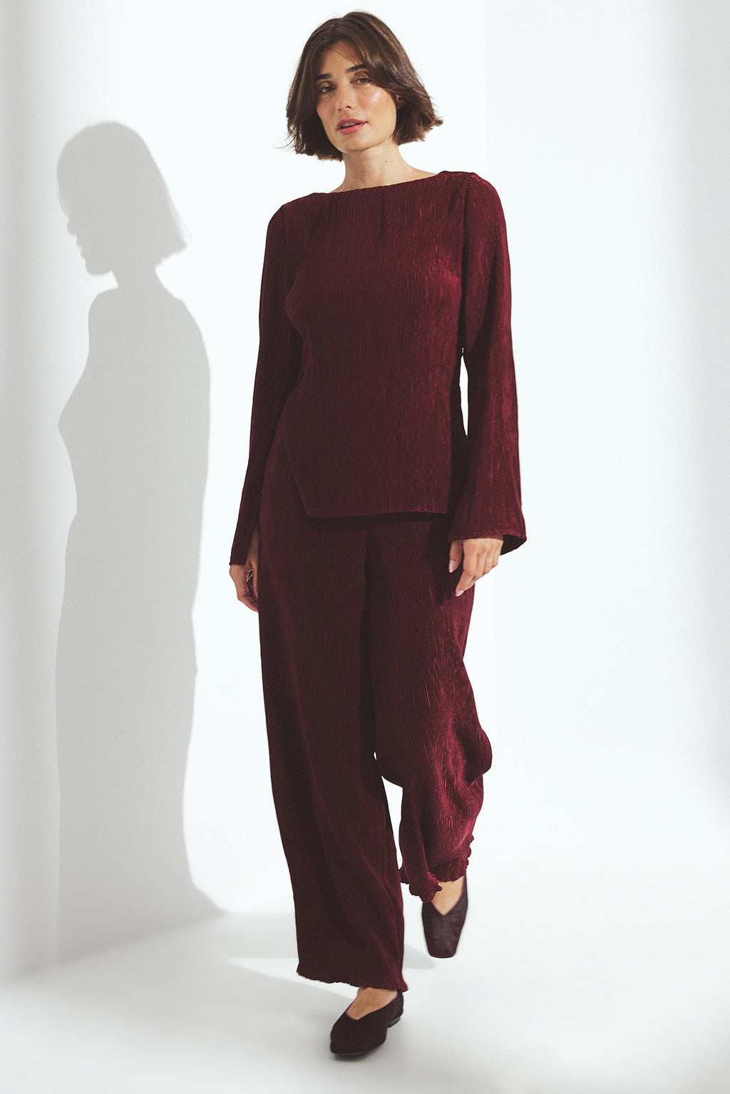Structured Mid Waist Trousers - Burgundy
