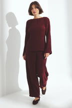 Structured Mid Waist Trousers - Burgundy