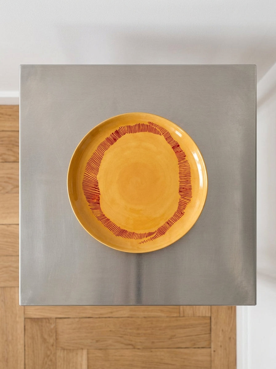 Feast - Set Of 2 Plates - L - Stoneware - Yellow Red Stripes