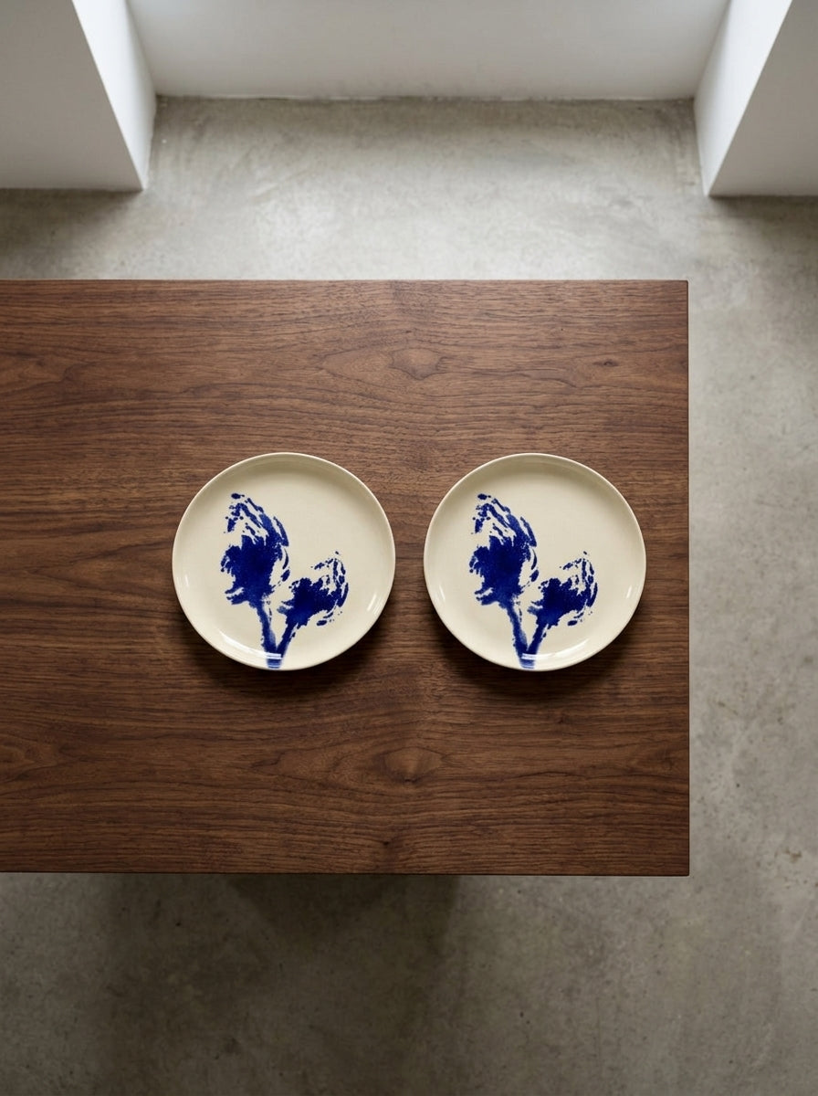 Feast - Set Of 2 Plates - S - Stoneware - White Blue Artichoke