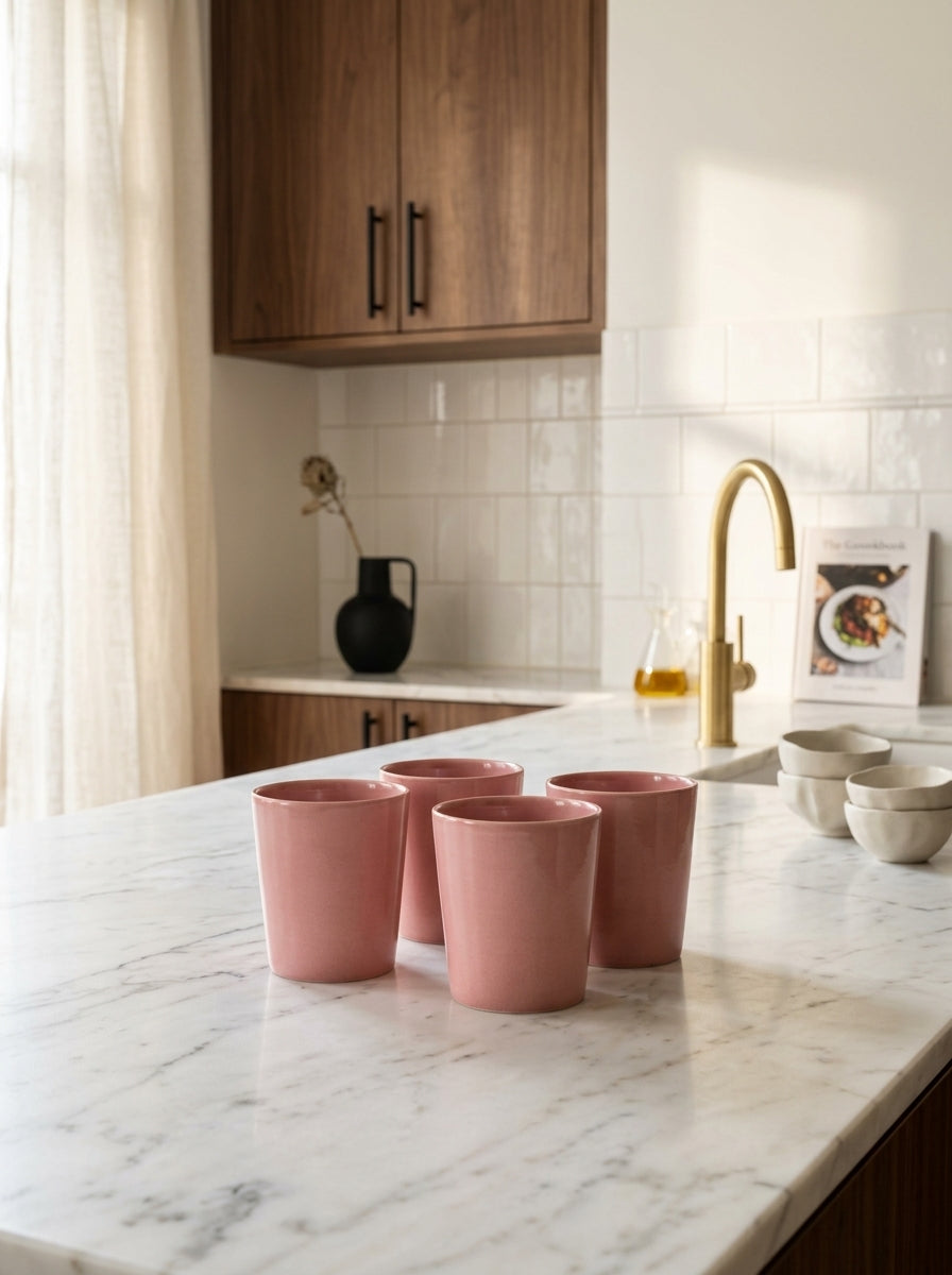 Feast - Set Of 4 Teacups - Stoneware - Pink