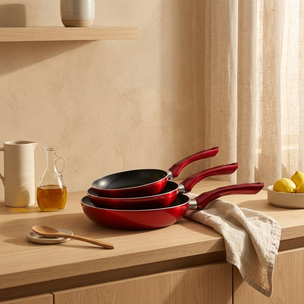 Set Of 3 Cherry Aluminum Frying Pans - 20/24/28Cm