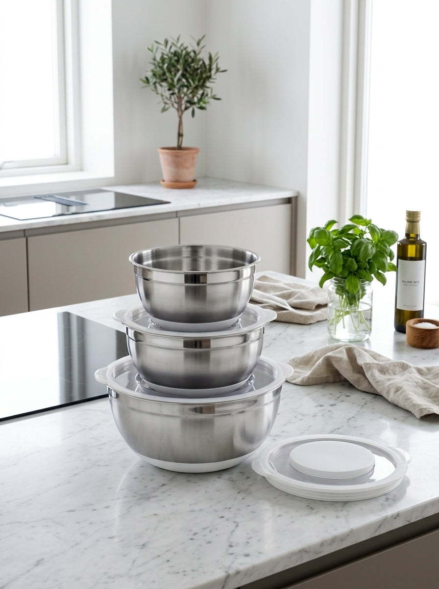 Set 3 Salad Bowls With Lid 16/20/24cm - Stainless Steel