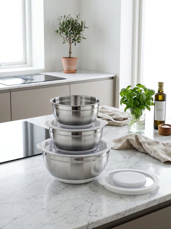 Set 3 Salad Bowls With Lid 16/20/24cm - Stainless Steel