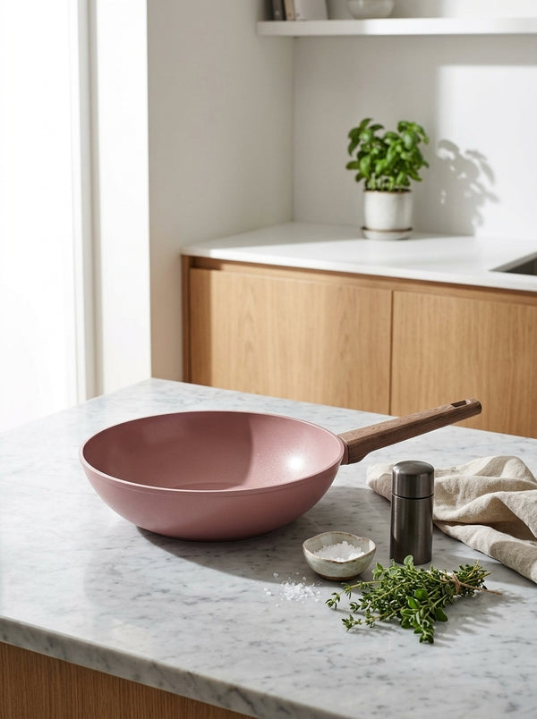 Wok 28cm - Aluminio Forjado - Revestimiento Cerámico - Rosa