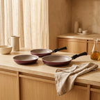 Set Of 3 Frying Pans 20-24-28 + 1 Handle - Burgundy